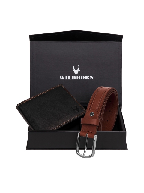 WildHorn Men Black & Brown RFID Protected Genuine Leather Accessory Gift Set