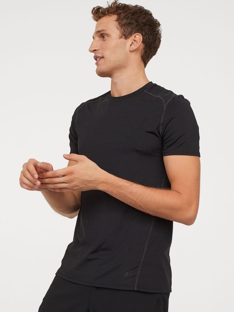 H&M Men Black Solid 2-Pack Sports Tops Slim Fit