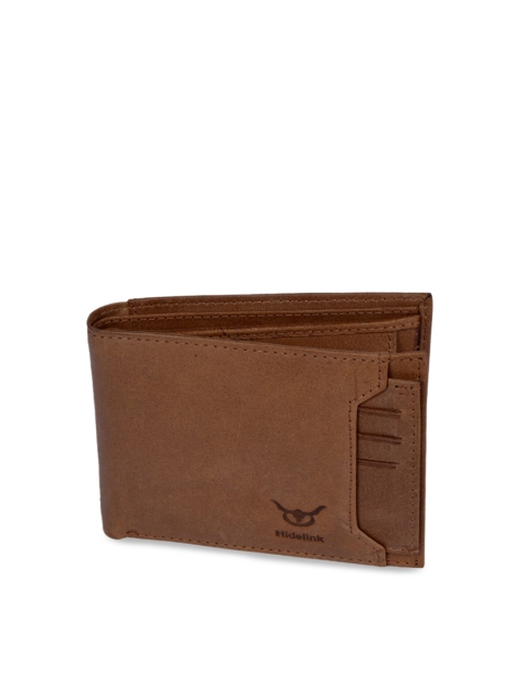 Hidelink Men Tan Brown Solid Two Fold RFID Potected Genuine Leather Wallet