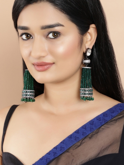 rubans LUXURY Silver-Plated & Green Contemporary Jhumkas