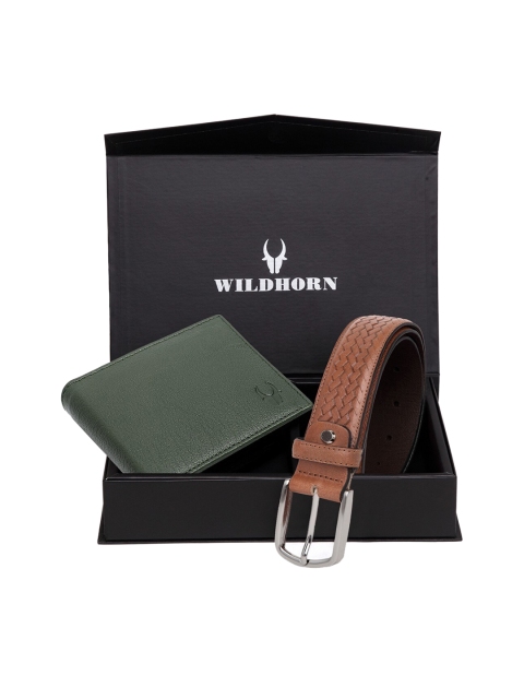 WildHorn Men Green & Brown Genuine Leather Accessory Gift Set