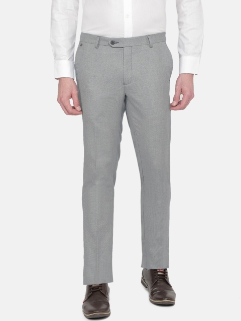 J Hampstead Men Navy Blue & White Regular Fit Self Design Formal Trousers
