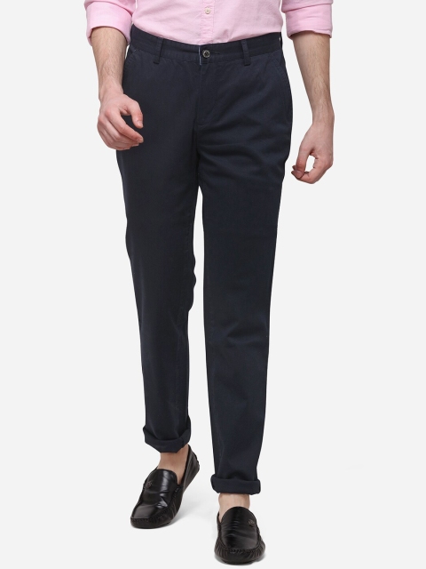 JADE BLUE Men Navy Blue Slim Fit Solid Regular Trousers