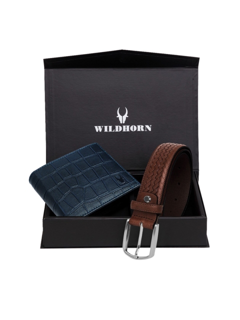 WildHorn Men Blue & Brown Genuine Leather Accessory Gift Set