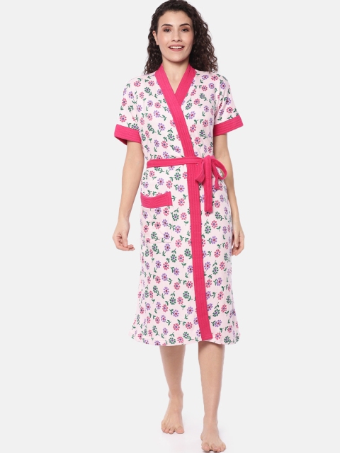 Red Rose Women Pink & Purple Floral Printed Bath Robe