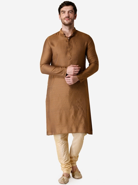 TABARD Men Yellow Woven Design Straight Kurta