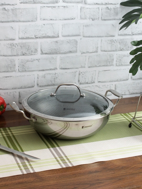 BERGNER Unisex Silver-Toned Hitech Kadai With Lid