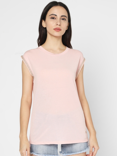 Deal Jeans Women Pink Solid Top