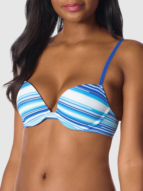 La Senza Blue & White Printed Underwired Lightly Padded Plunge Bra 11120813-4OJ3