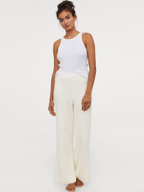 H&M Women White Fluffy Trousers