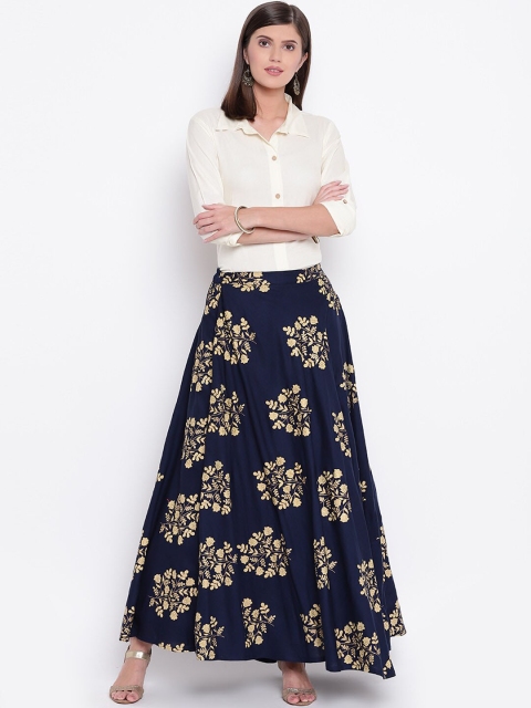 Khushal K Women Blue & Cream-Coloured Solid Top with Skirt