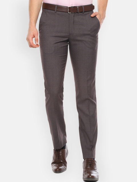 Louis Philippe Men Brown Slim Fit Checked Formal Trousers