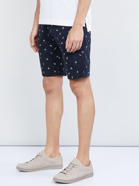 max Men Navy Blue Printed Regular Fit Regular Shorts