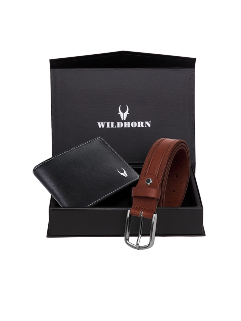 WildHorn Men Black & Brown RFID Protected Genuine Leather Accessory Gift Set