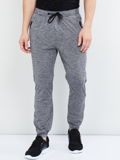 max Men Grey & Black Textured Straight-Fit Joggers