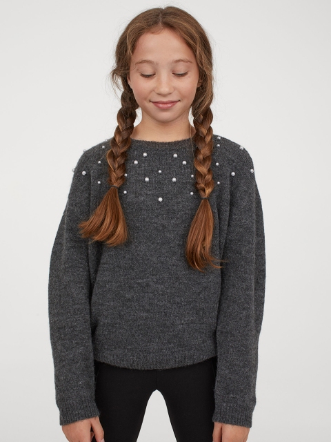 H&M Girls Grey Solid Jumper