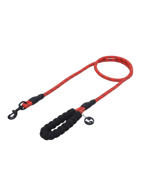 Heads Up For Tails Red & Black Self Design Rope Dog Leash