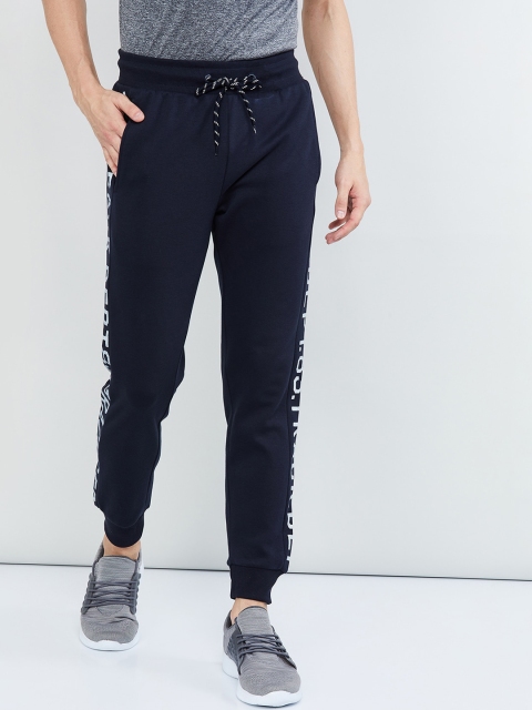 max Men Blue Printed Straight-Fit Joggers