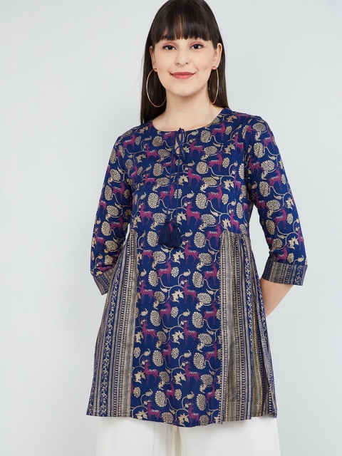 max Women Navy Blue & Beige Printed Tunic