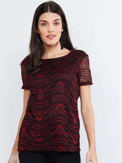 max Women Red & Black Self Design Top