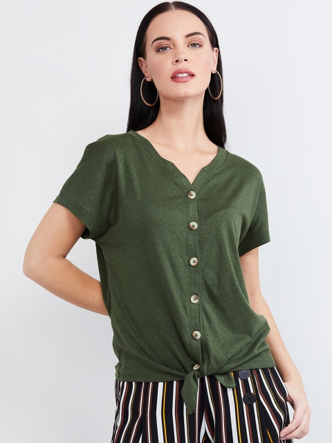max Women Olive Green Solid Top