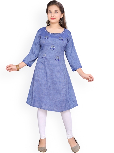 Aarika Girls Blue Embroidered A-Line Kurta