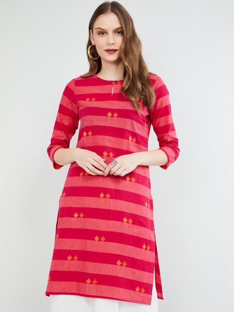 max Women Pink & Red Striped A-Line Kurta