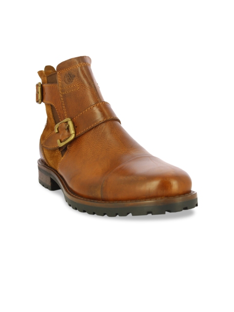 Alberto Torresi Men Tan Brown Solid Leather High-Top Flat Boots