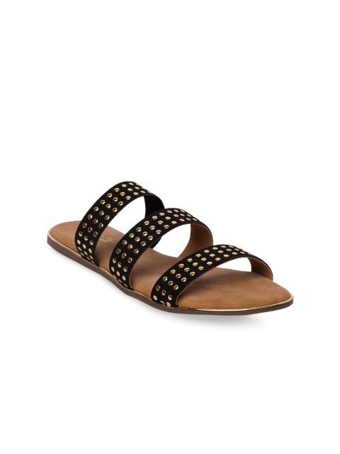 Inc 5 Women Black Embellished Open Toe Flats