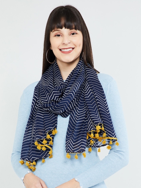 max Women Blue & Beige Striped Scarf