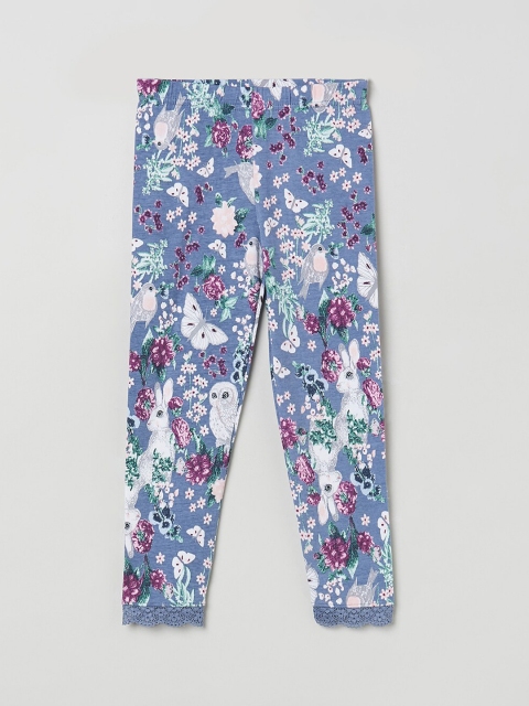 max Girls Blue & Pink Printed Ankle-Length Leggings