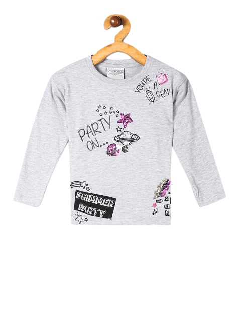 Cherokee Girls Grey Embellished Round Neck T-shirt