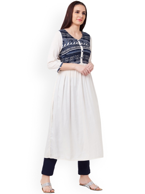 IMARA Women Off-White Printed A-Line Kurta
