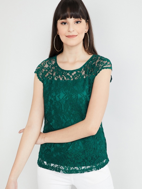 max Women Green Self Design Top