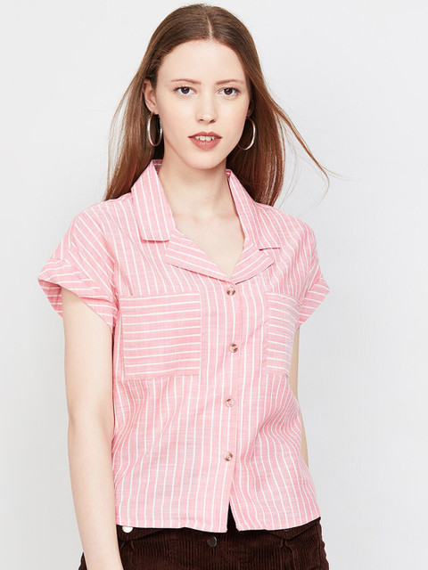 max Women Peach-Coloured & White Regular Fit Striped Casual Shirt 
max Women Peach-Coloured & White Regular Fit Striped Casual Shirt