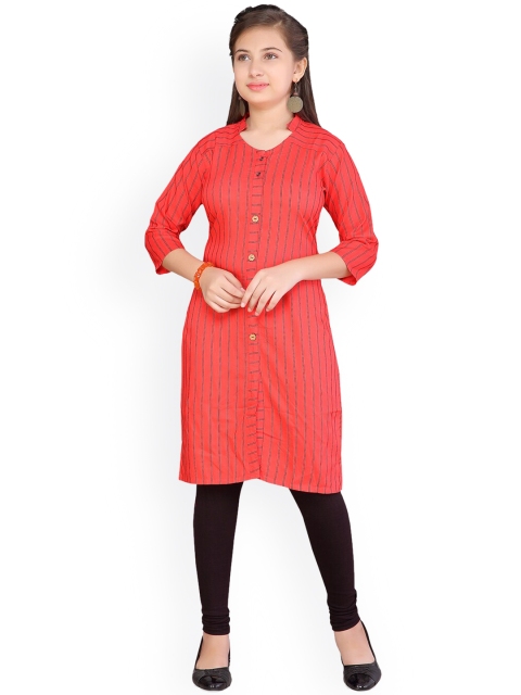 Aarika Girls Red & Black Striped Straight Kurta