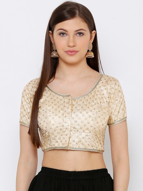 SALWAR STUDIO Women Cream-Colored & Gold-Toned Embroidered Readymade Saree Blouse