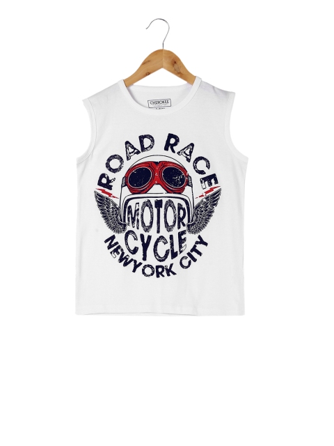 Cherokee Boys White Printed Round Neck T-shirt