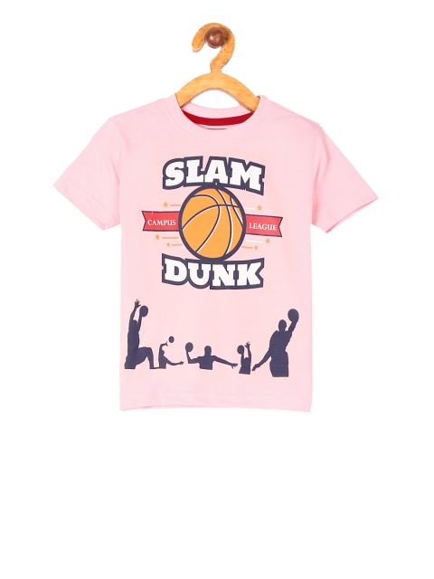 Cherokee Boys Pink & White Printed Round Neck T-shirt
