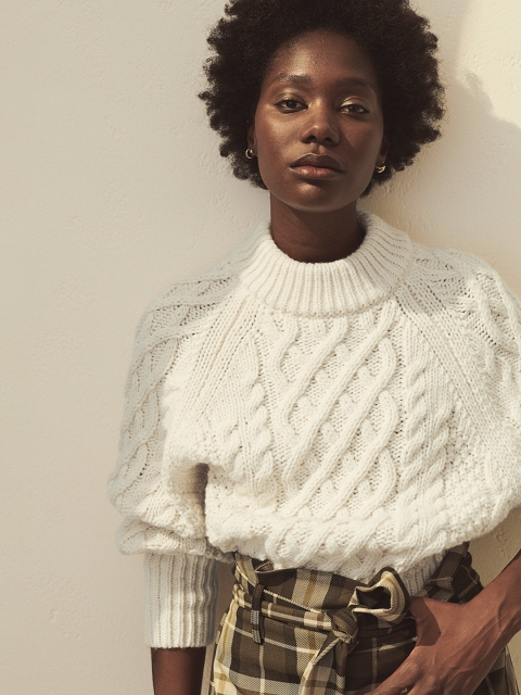 H&M Women White Self-Design Cable-Knit Jumper