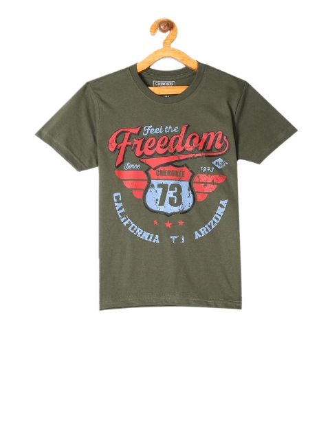 Cherokee Boys Green & Pink Printed Round Neck T-shirt