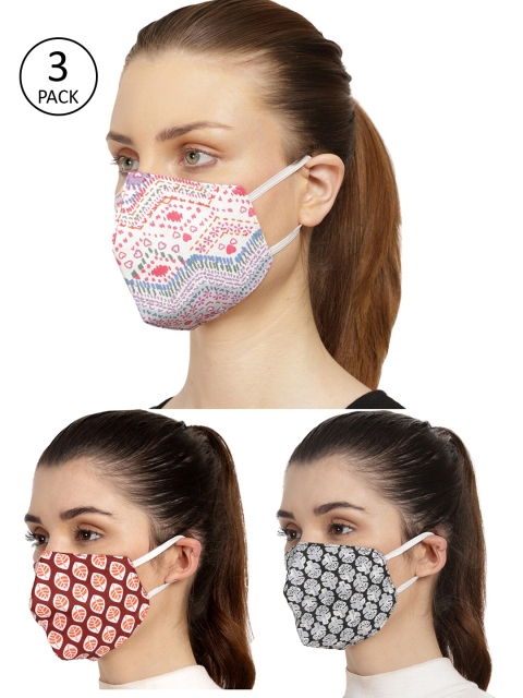 Anekaant Women Pack of 3 3-Ply Cotton Printed Fabric Fashion Mask, Multi