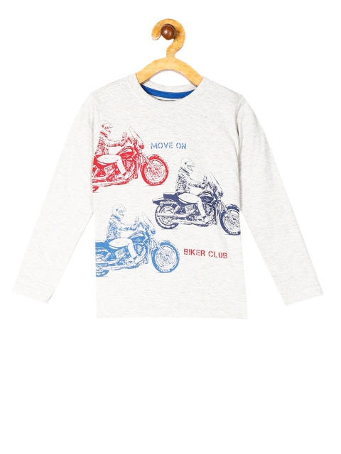 Cherokee Boys Grey Melange Printed Round Neck T-shirt