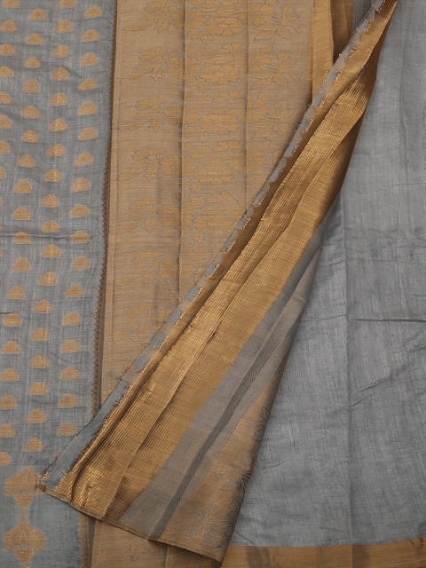 Pothys Grey Printed Jute Silk Saree