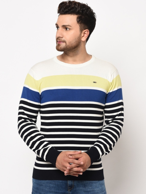 98 Degree North Men Off-White Striped Pullover Sweater