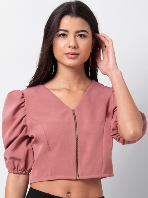 FabAlley Women Pink Solid Crop Top