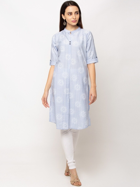 TANKHI Women Blue Printed Pathani Kurta