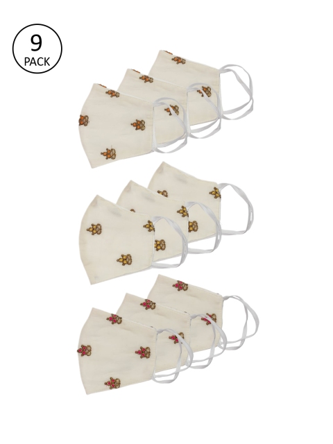 Bellofox Women Off-White 9 Pcs 3-Ply Printed Reusable Outdoor Masks