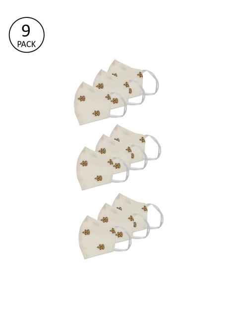 Bellofox Women Pack of 9 Pcs White & Yellow Reusable 3-Ply Cloth Masks