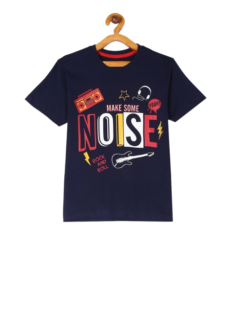 Cherokee Boys Navy Blue & White Printed Round Neck T-shirt